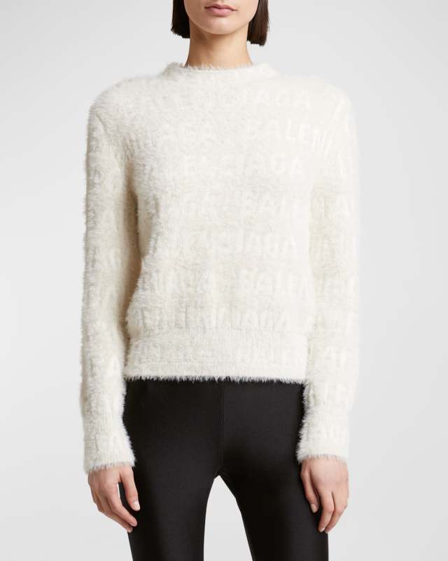 Furry All Over Mock-Neck Logo Sweater