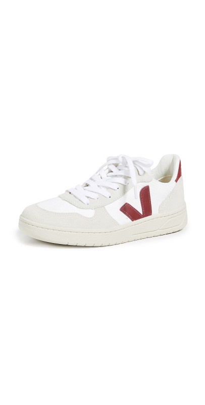 Veja V-10 Lace Up Sneakers White/Marsala