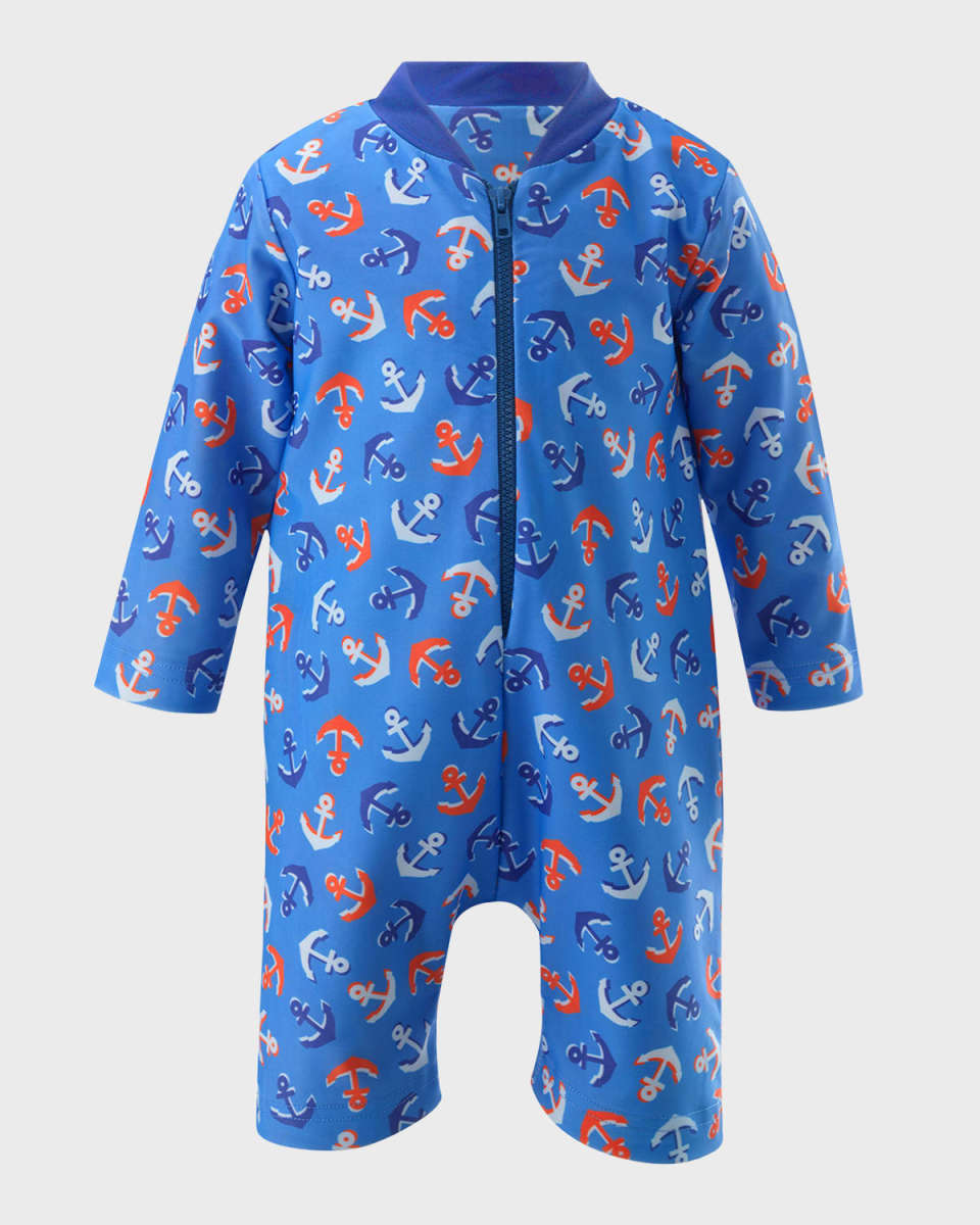 Kid's Anchor-Print Zip-Front Rash Guard, Size 6M-24