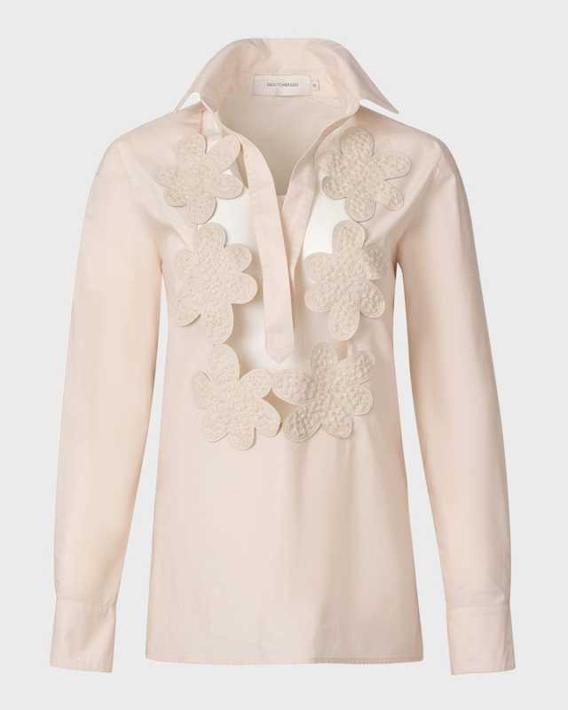Karole Flower-Embroidered Bib Cotton Blouse