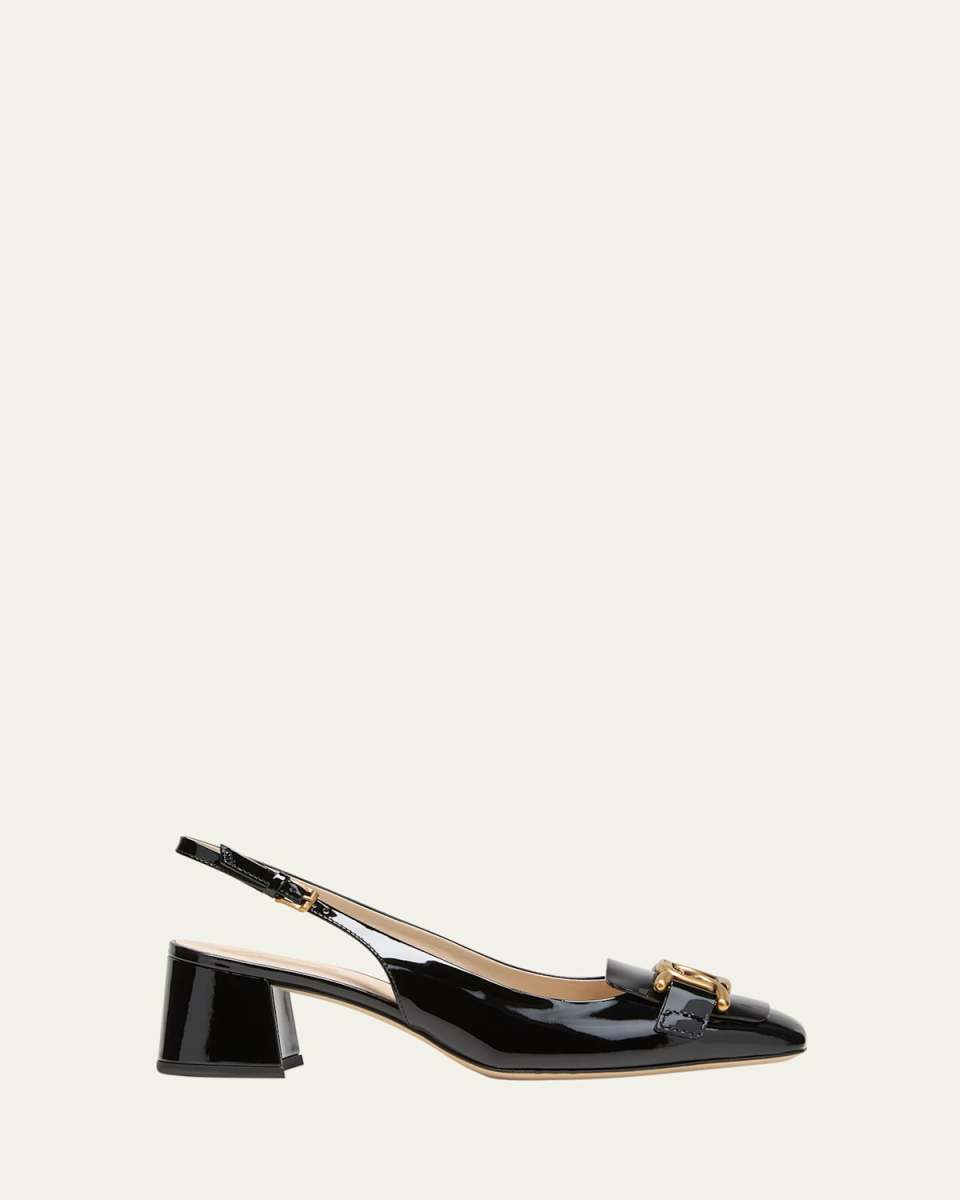 Cuoio Patent Slingback Chain Pumps