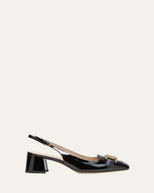 Cuoio Patent Slingback Chain Pumps