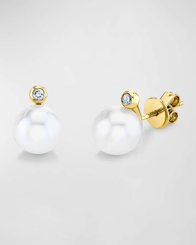 18K Yellow Gold Pearl and Diamond Orb Earrings