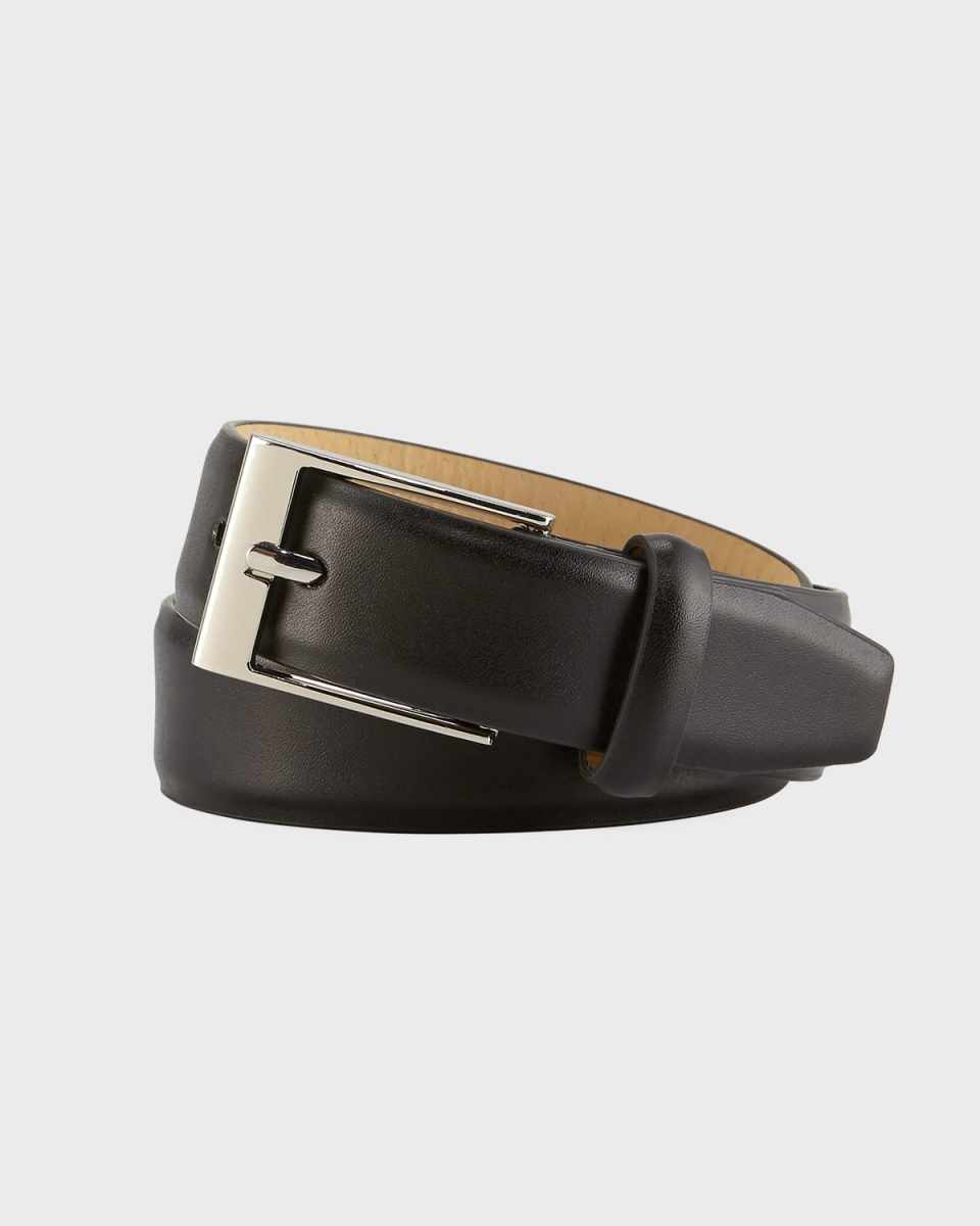Boys' Faux-Leather Dress Belt, Black, S-