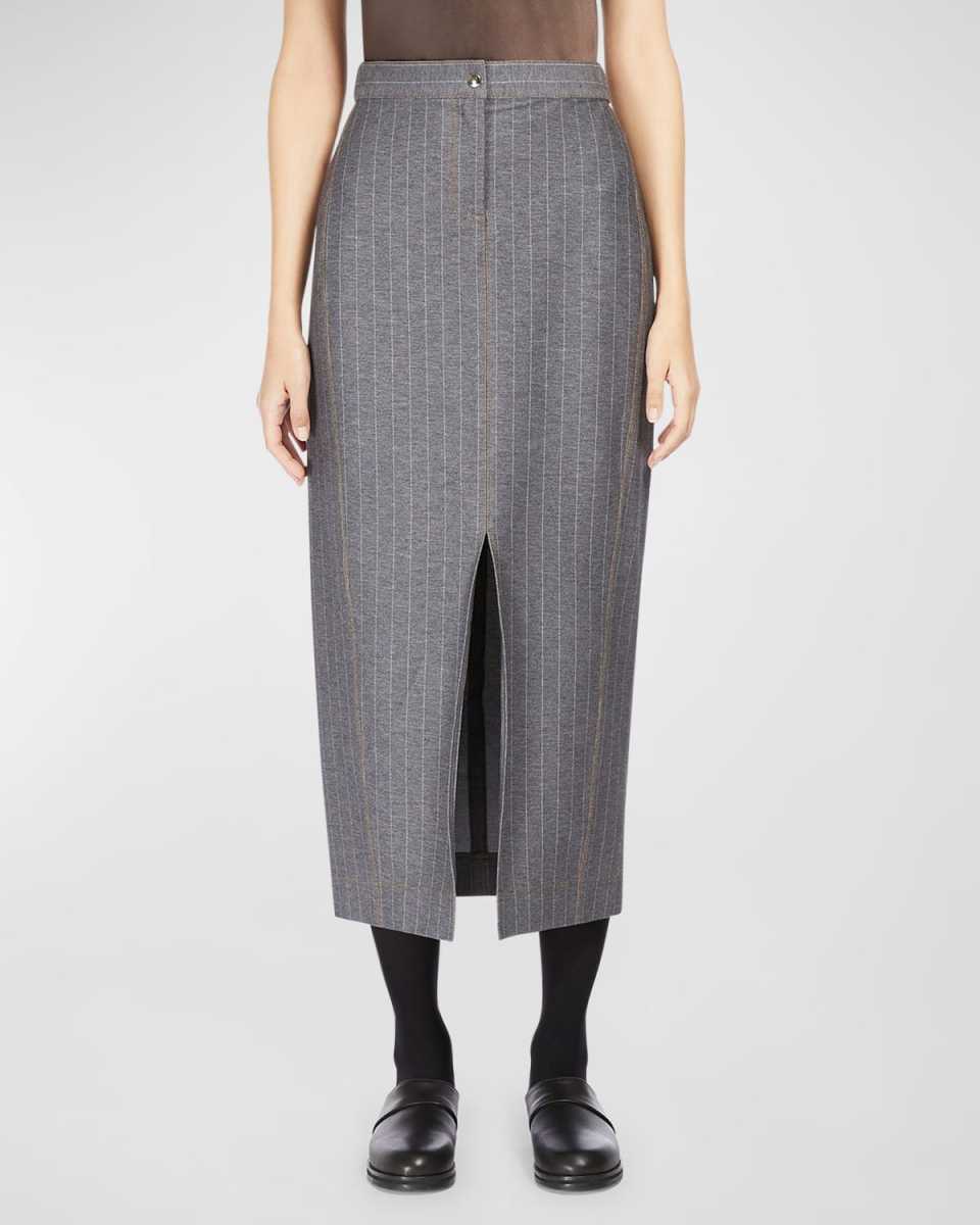 Breda Pinstripe Front-Slit Midi Skirt