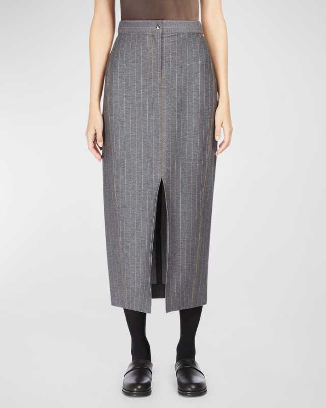 Breda Pinstripe Front-Slit Midi Skirt