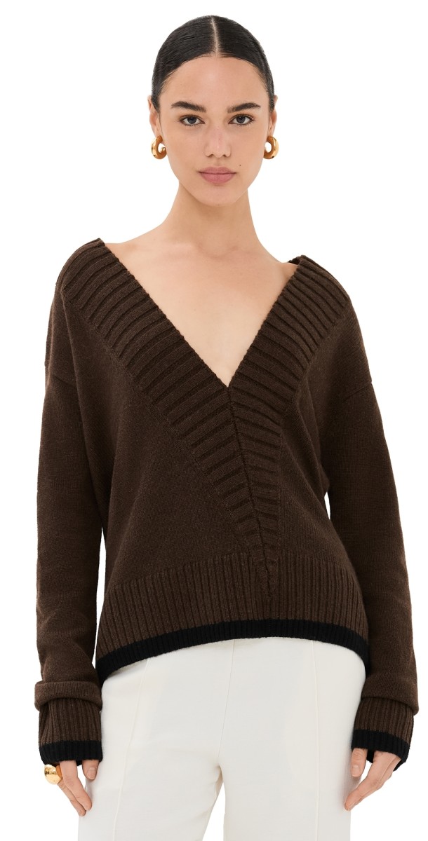 JW Anderson Slanted V Neck Pullover Dark Brown