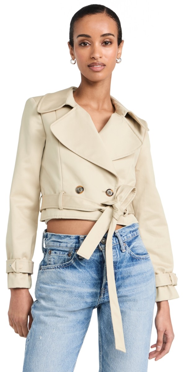 alice + olivia Hayley Cropped Trench Coat with Belt Latte