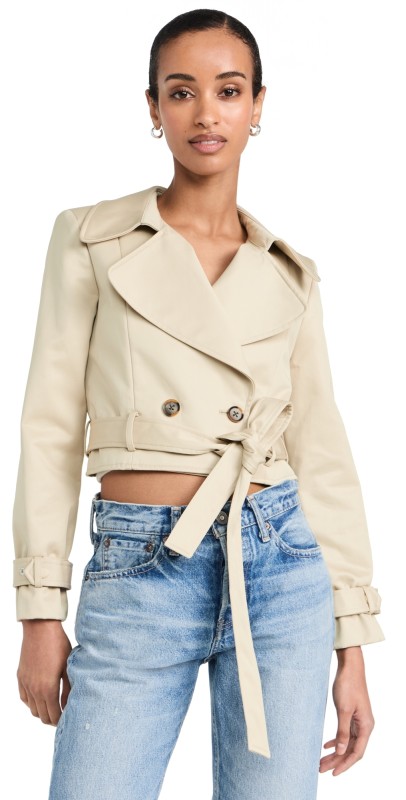 alice + olivia Hayley Cropped Trench Coat with Belt Latte