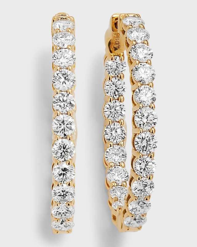 18K Yellow Gold Round Diamond GH/SI Oval-Shape Hoop Earrings, 3.99tcw, 1"L
