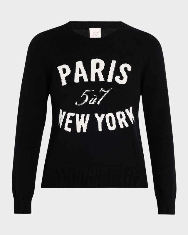 Paris New York Graphic Crewneck Sweater