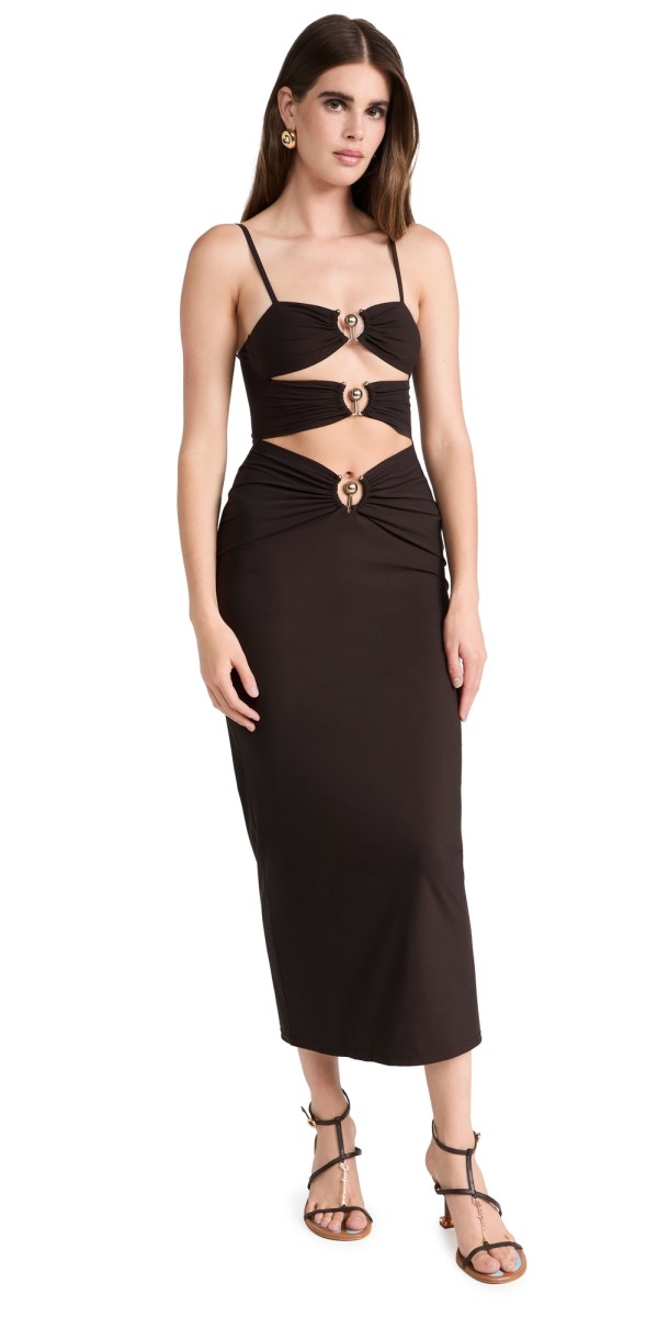 Christopher Esber Pierced Orbit Column Dress Chocolate