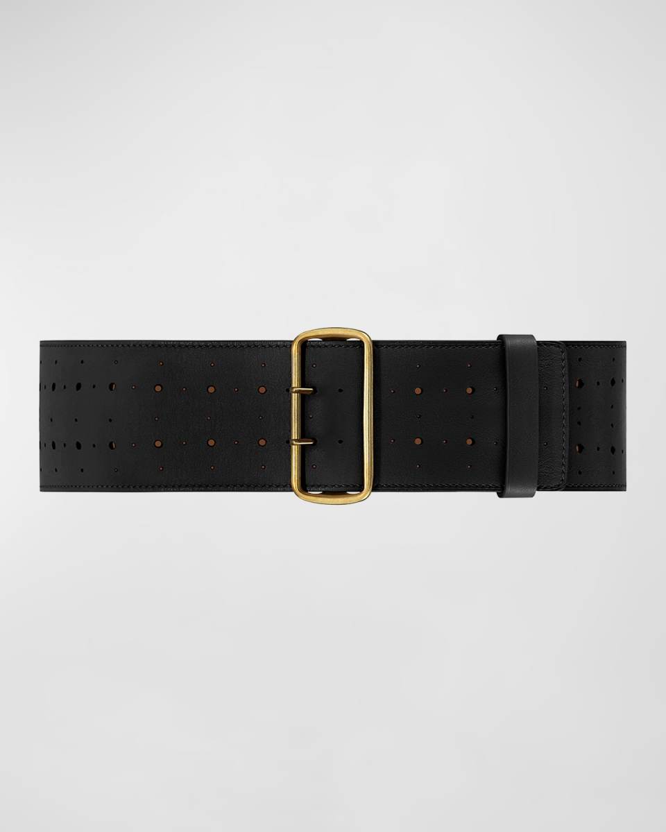 La Celeste Perforated Wide Leather Belt