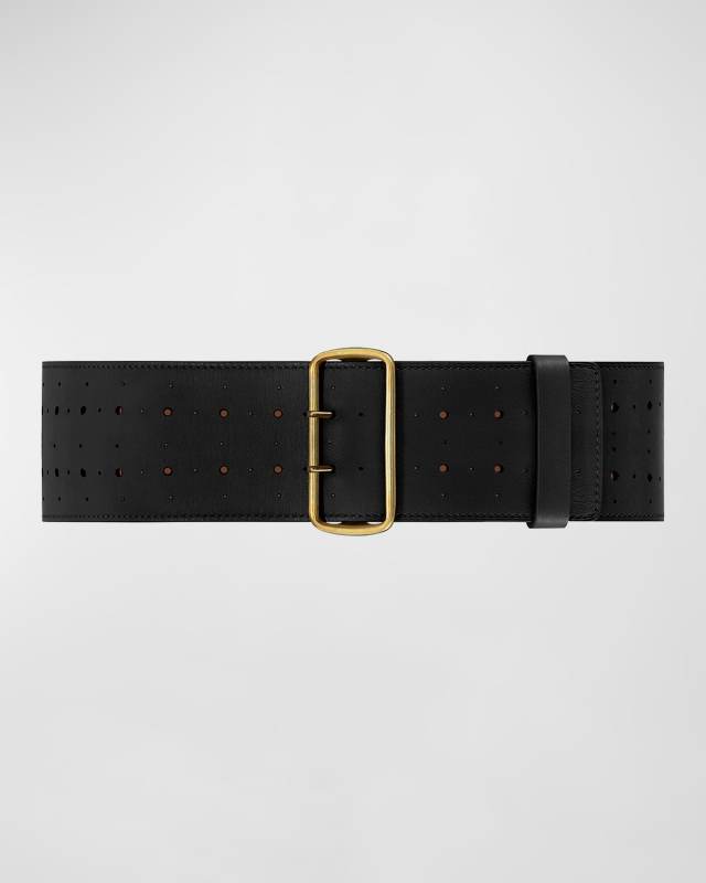 La Celeste Perforated Wide Leather Belt