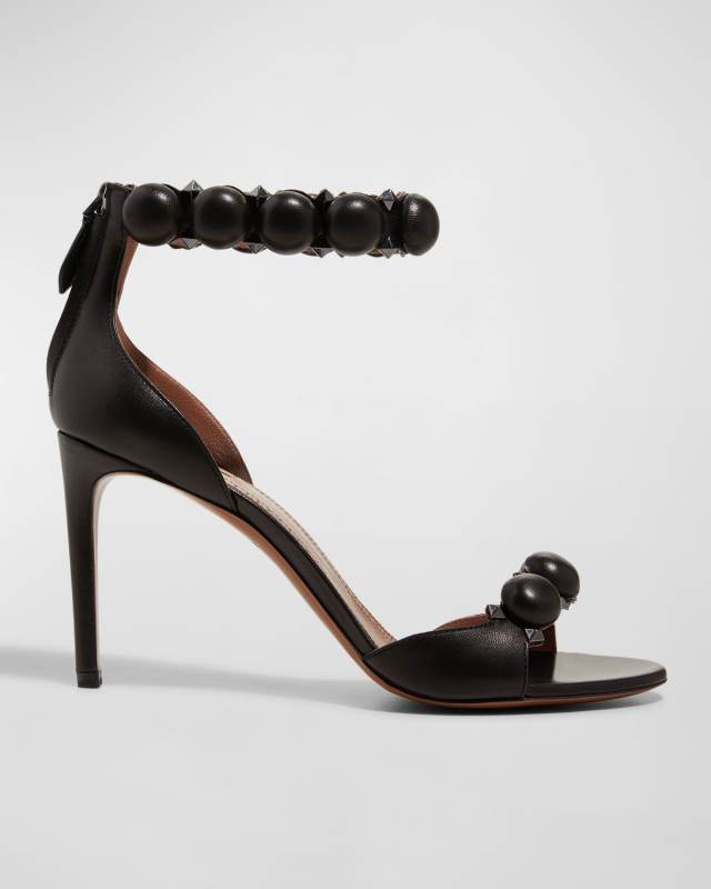 La Bombe Stud Ankle-Wrap Stiletto Sandals