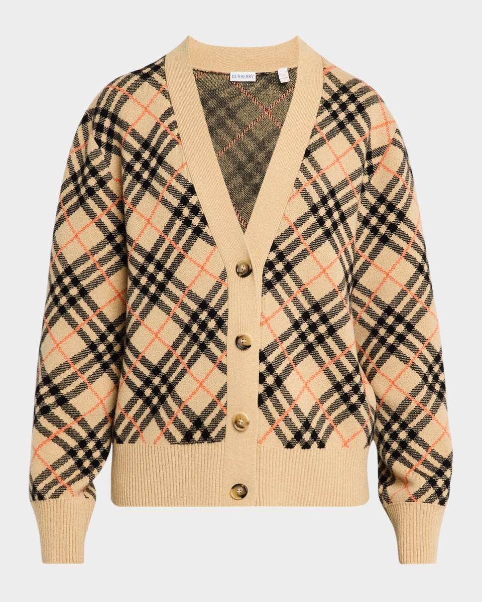 Check Jacquard Cashmere Cardigan