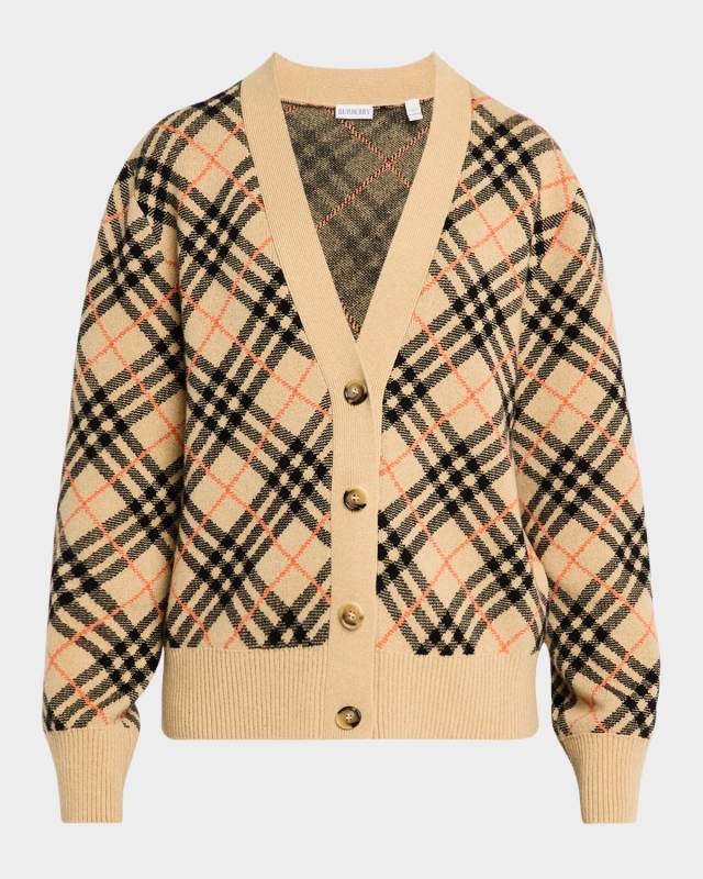Check Jacquard Cashmere Cardigan