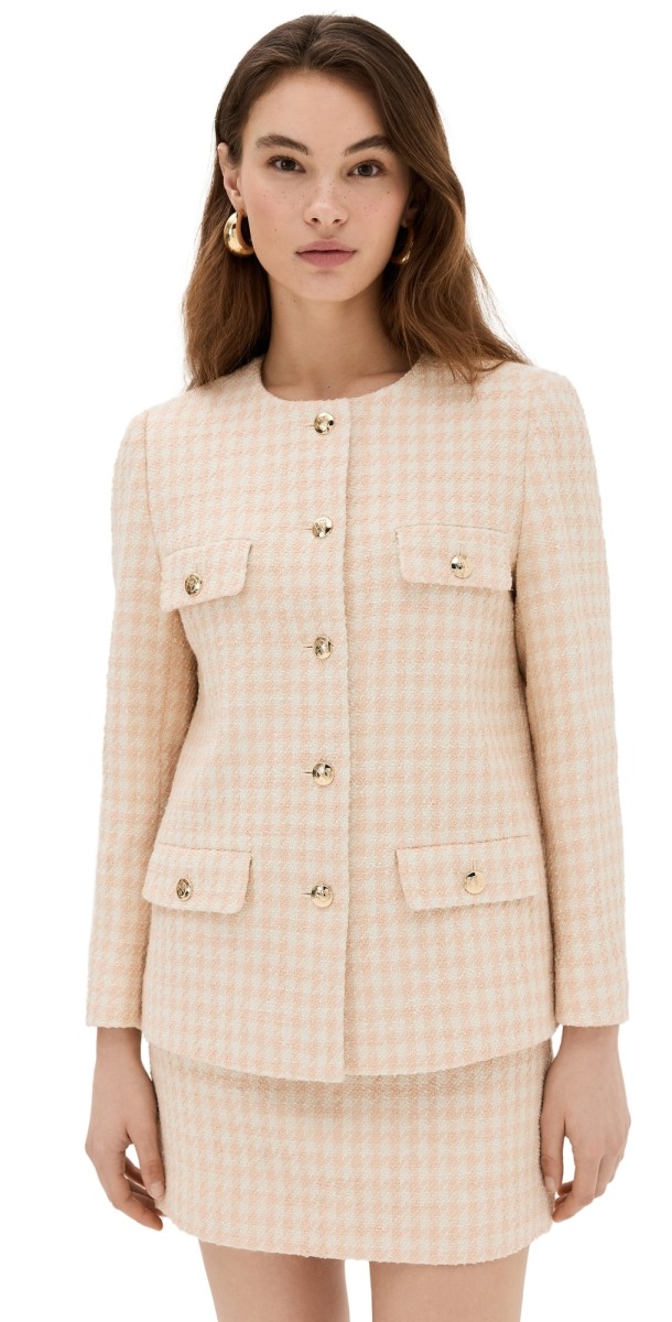 ANINE BING Janet Jacket Cream and Peach Houndstooth