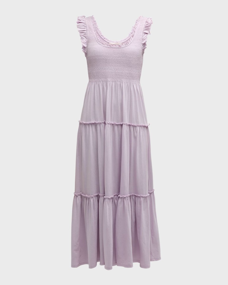 Chessie Smocked Flutter-Sleeve Tiered Midi Dress
