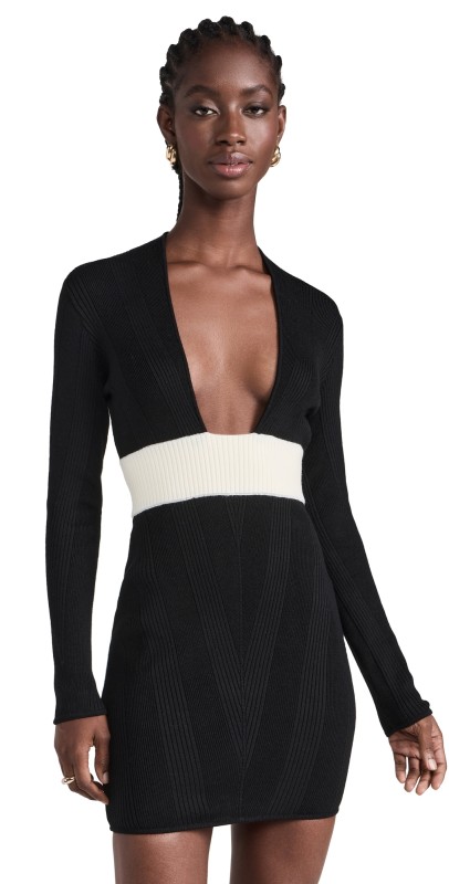 Victor Glemaud U Front Long Sleeve Mini Dress Black