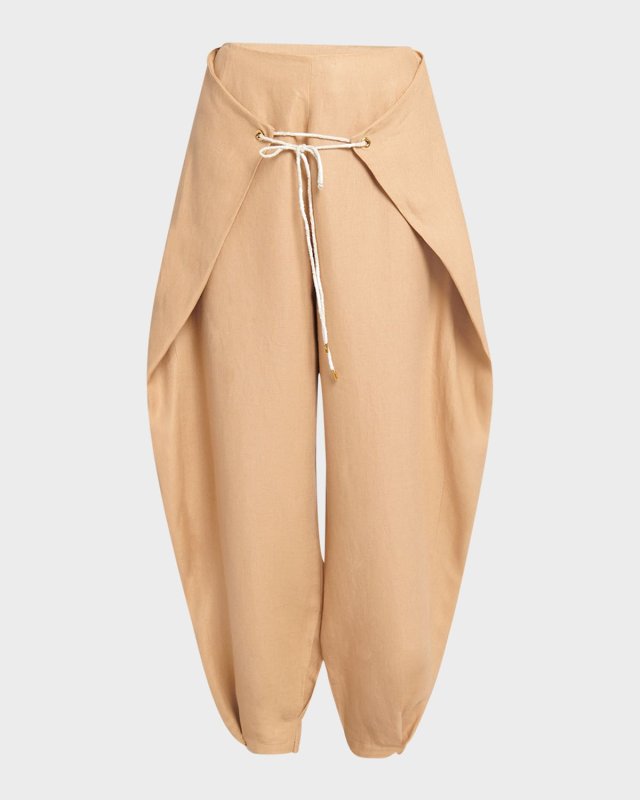 Marylen Antigua Tapered-Leg Ankle Linen Pants