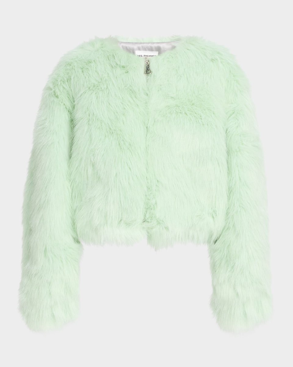 Cropped Faux Fur Bomber Jacket