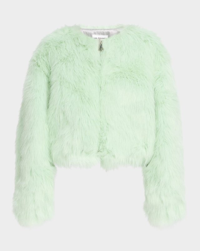 Cropped Faux Fur Bomber Jacket
