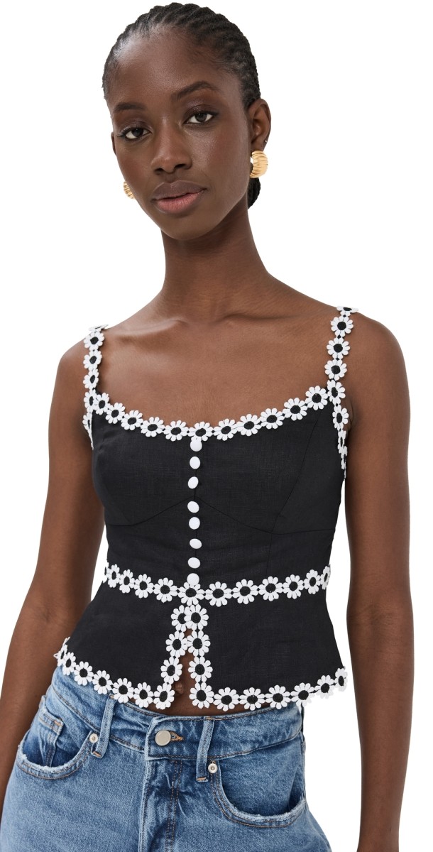 Reformation Minna Linen Top Black