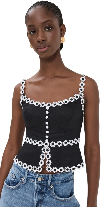 Reformation Minna Linen Top Black