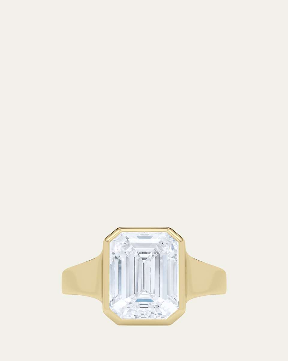 18K Emerald Cut Lab Grown Diamond Cigar Bezel Ring, 2.0tcw