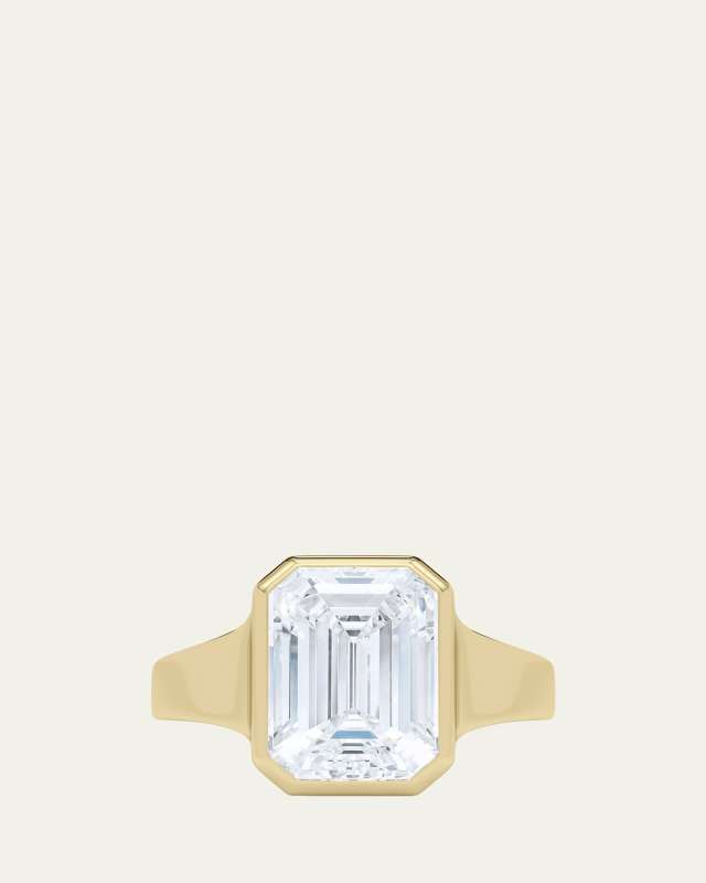 18K Emerald Cut Lab Grown Diamond Cigar Bezel Ring, 2.0tcw