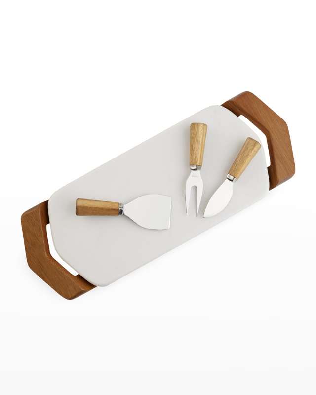 Chevron Cheese Tray W/ Knives