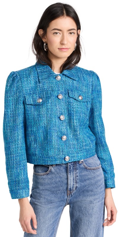 L'AGENCE Kasey Bracelet Sleeve Jacket Caribbean Blue Multi Tweed