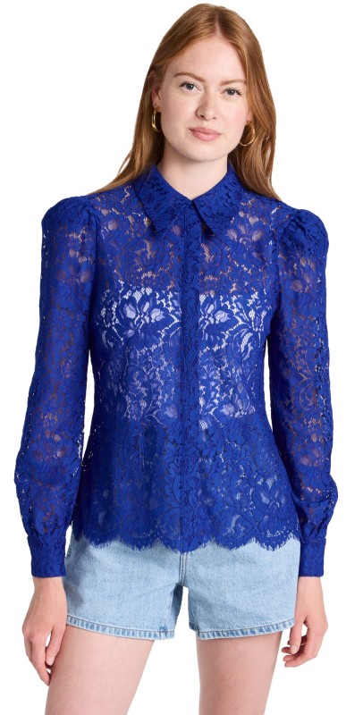 L'AGENCE Jenica Lace Blouse Twilight Blue