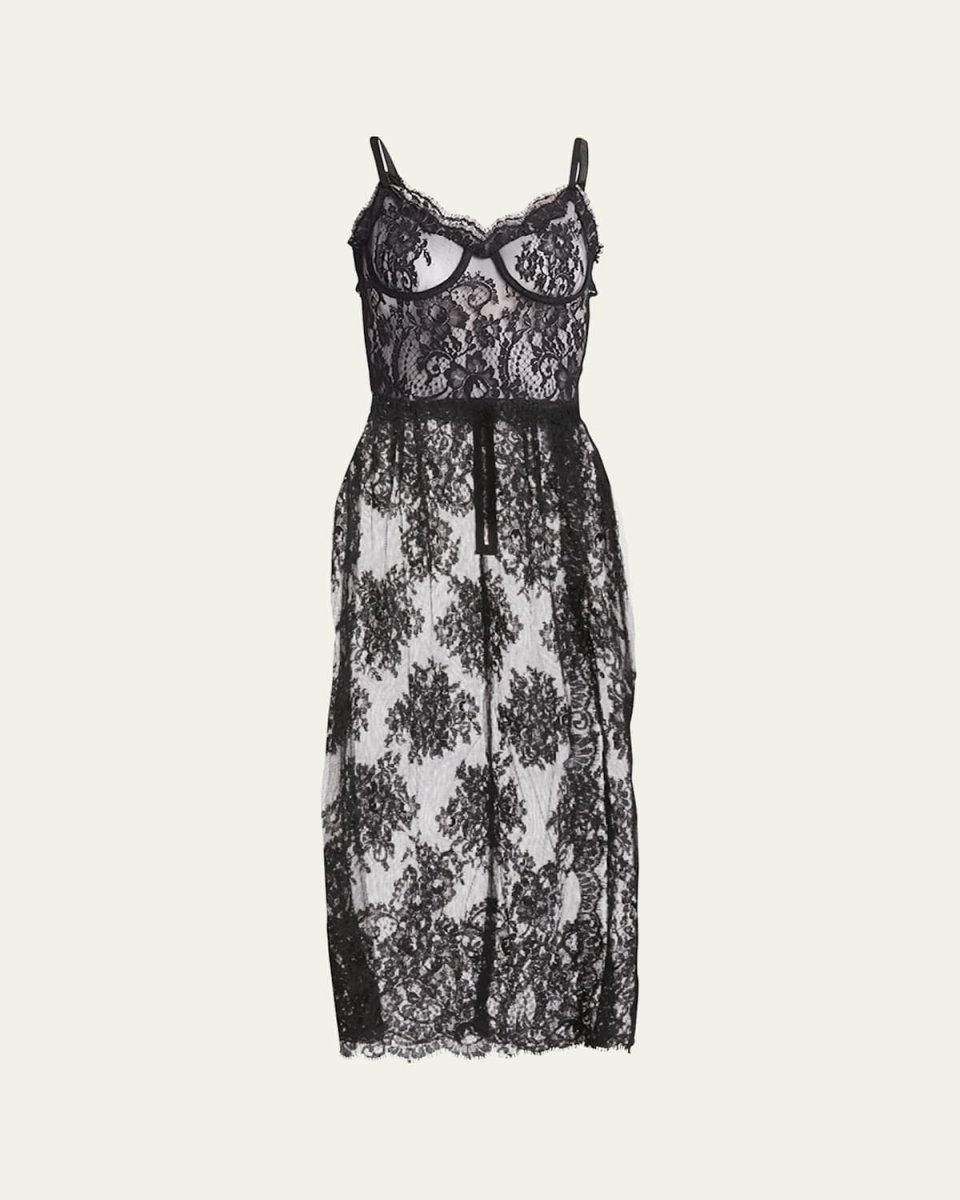 Pizzo Chantilly Lace Bustier Midi Dress