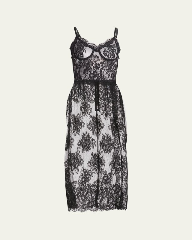 Pizzo Chantilly Lace Bustier Midi Dress