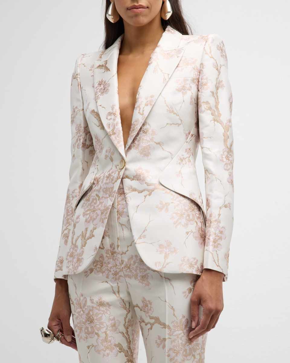 Cherry Blossom Jacquard Blazer Jacket