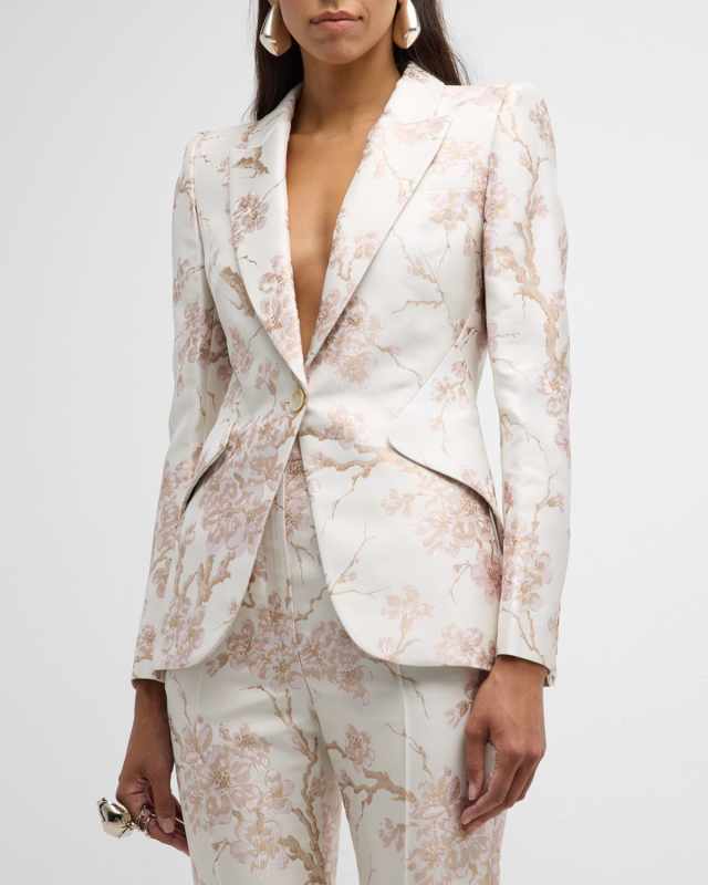 Cherry Blossom Jacquard Blazer Jacket