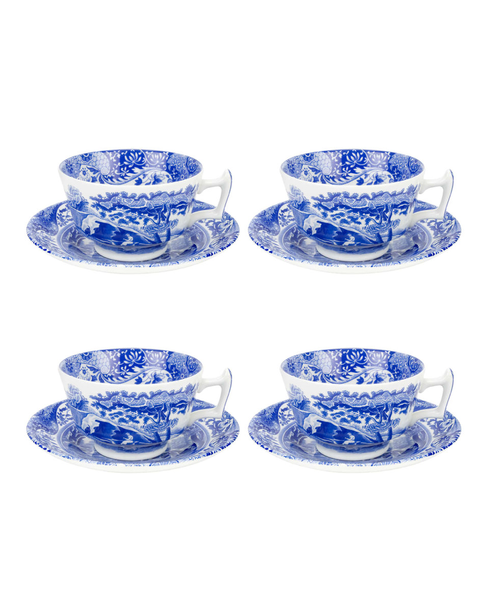 Blue Italian Teacup and Saucers, Set of 4