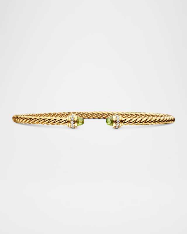 3mm Cablespira Bracelet with Gemstone and Diamonds in 18K Gol