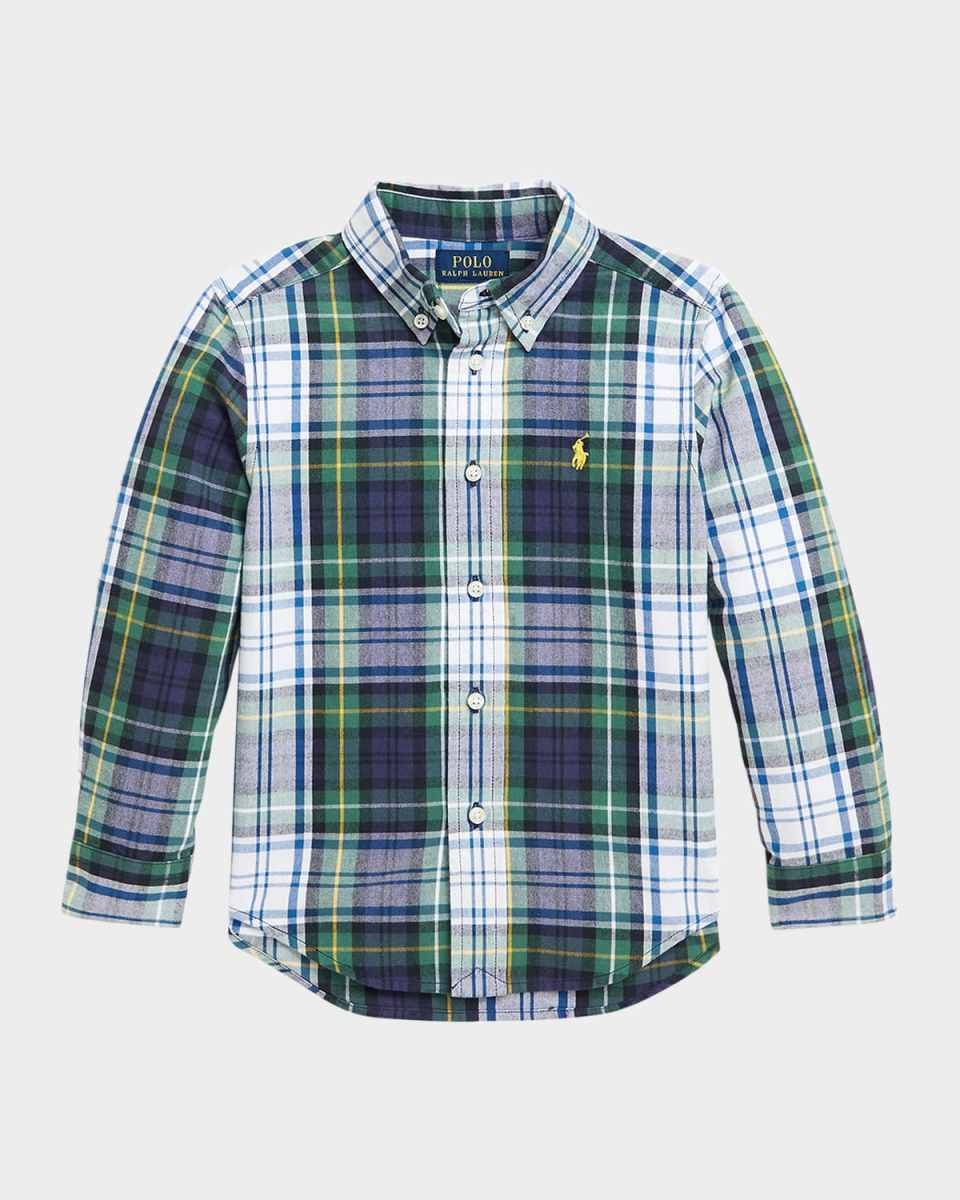 Boy's Brushed Plaid-Print Sport Shirt, Size 2-7
