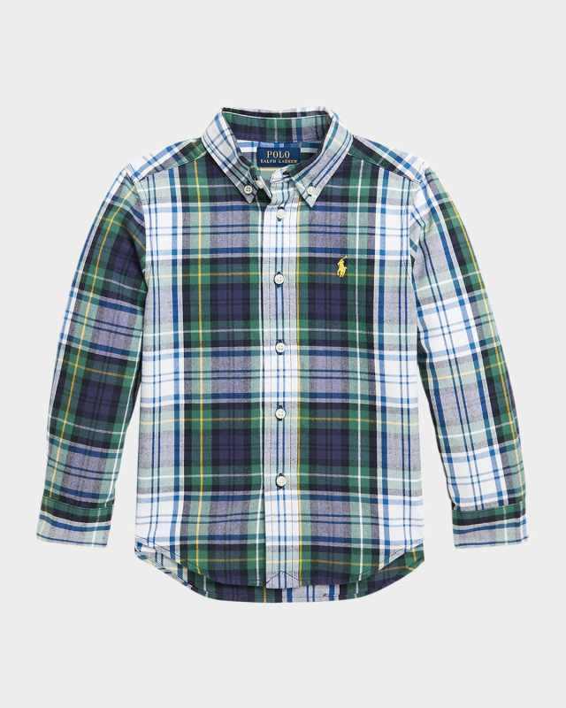 Boy's Brushed Plaid-Print Sport Shirt, Size 2-7