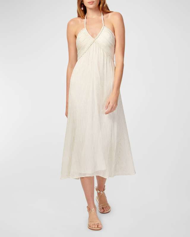 Sonoma Metallic Silk Backless Halter Midi Dress