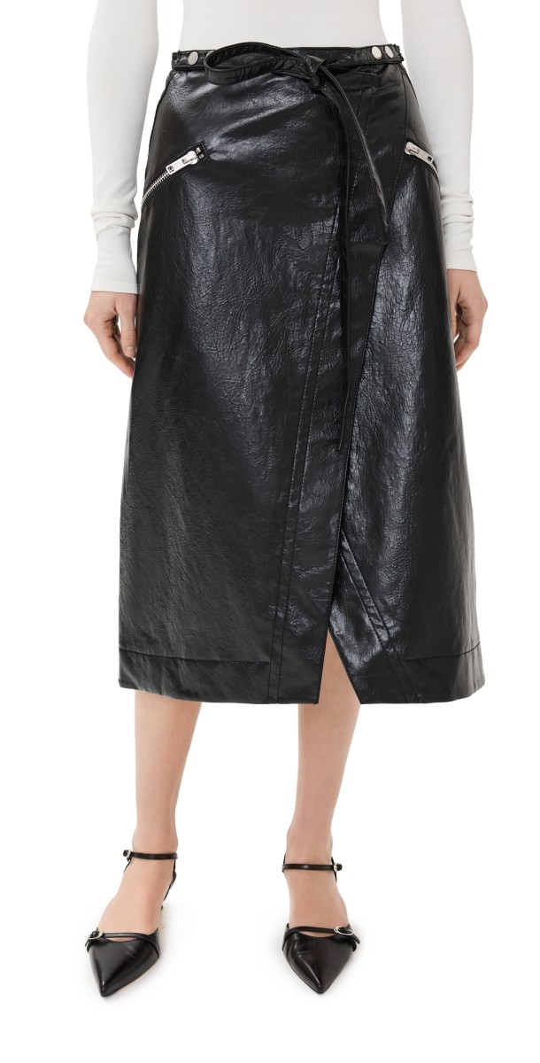 3.1 Phillip Lim Textured Faux Leather Wrap Skirt Black