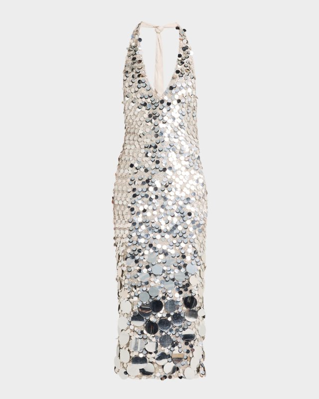 Sloan Sequin Halter Midi Dress