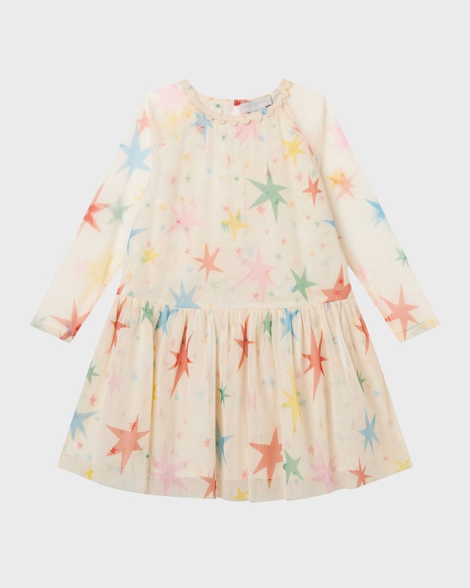 Girl's Multicolor Star-Print Tulle Dress, Size 4-10