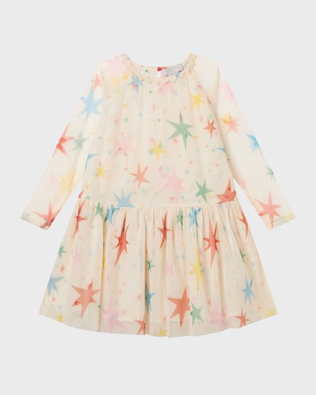 Girl's Multicolor Star-Print Tulle Dress, Size 4-10