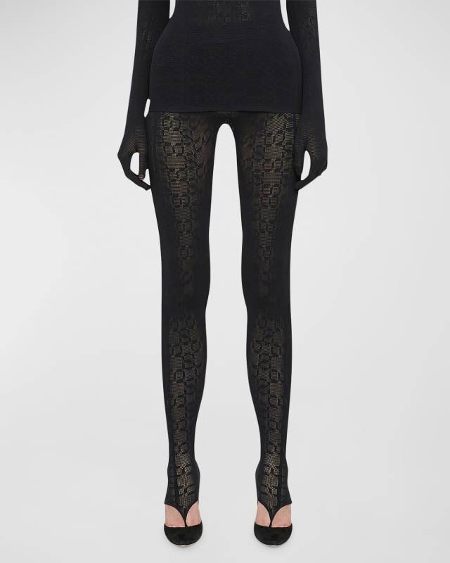 x Simkhai Intricate Sheer Pattern Stirrup Tights