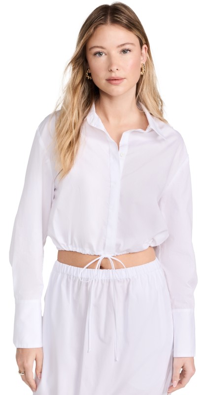 Enza Costa Poplin Drawcord Shirt White