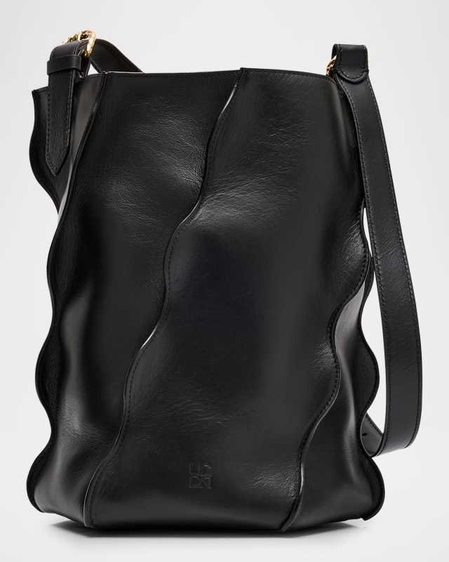 Adria Wave Pleated Leather Bucket Bag